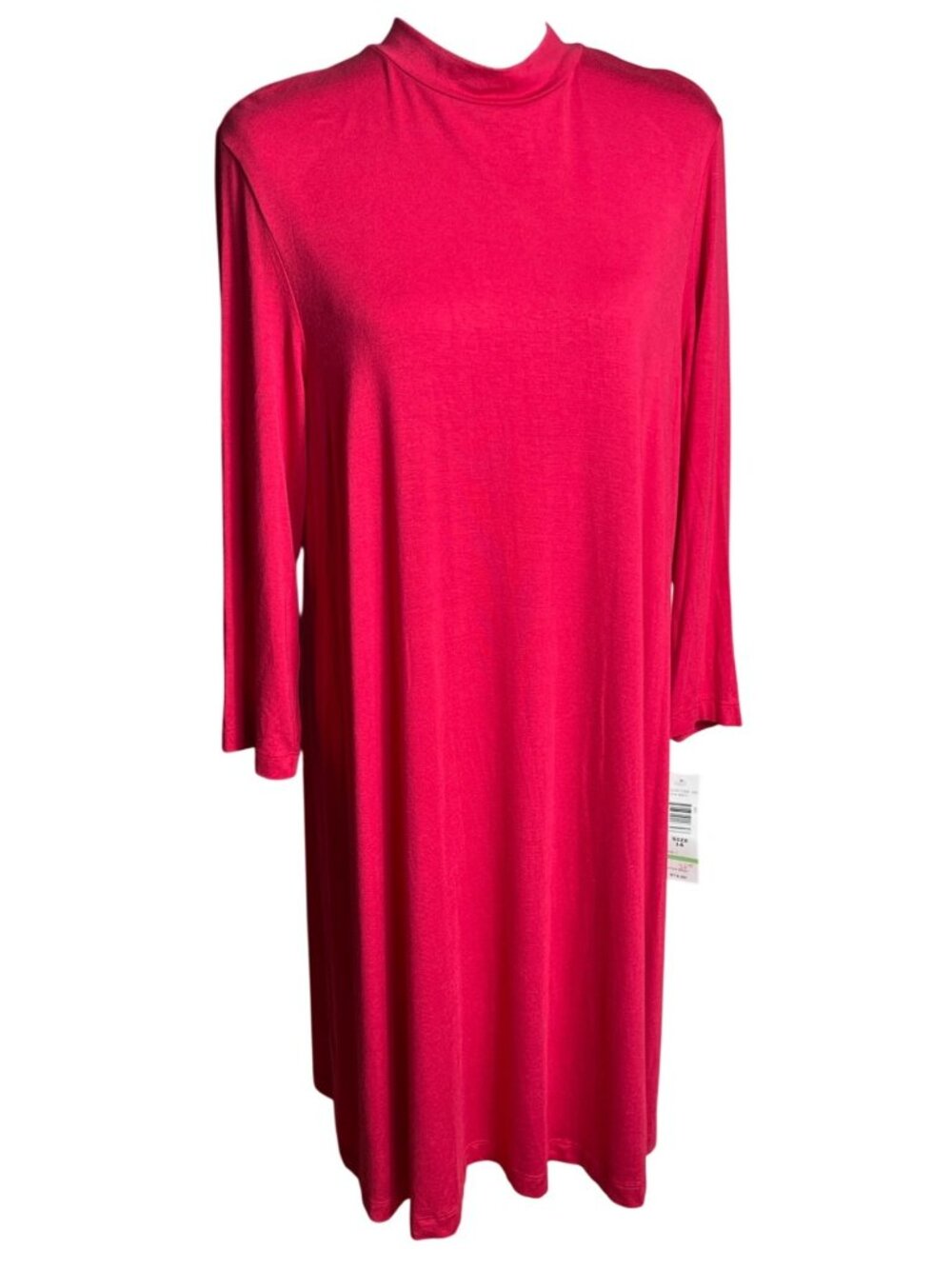 NWT Red Mock Neck Swing Dress Knit Midi Layering Basic Capsule Comfort Wom 16